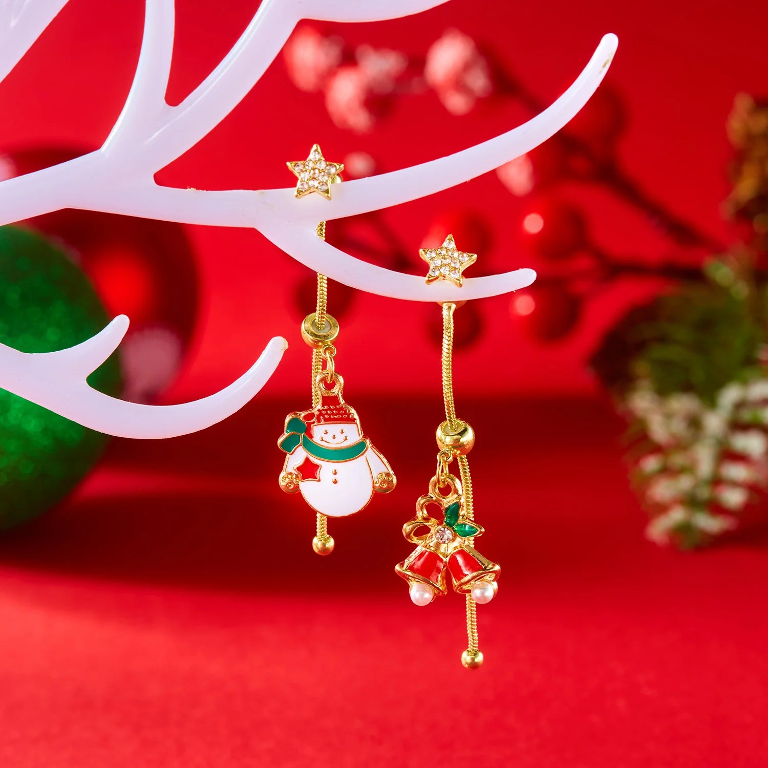 Fashion Christmas Asymmetrical Earrings for Women Zircon Snowflake Santa Claus Xmas Tree Snowman Tassel Earring Party Jewelry