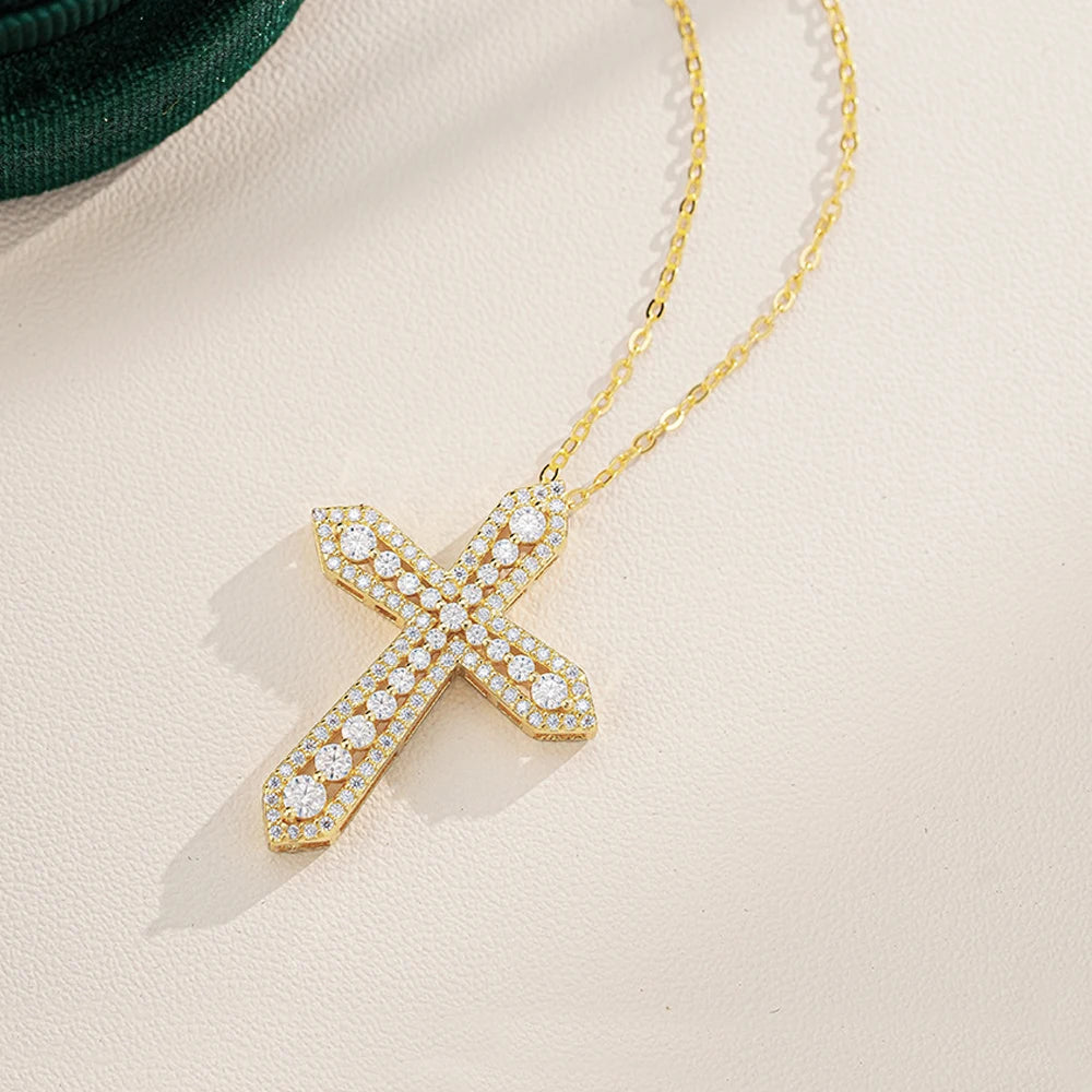 Serenity Real D Color Moissanite Cross Necklace for Women Men 100% 925 Sterling Silver Plated 18K Jesus Pendant Necklace Jewelry - Madeinsea©