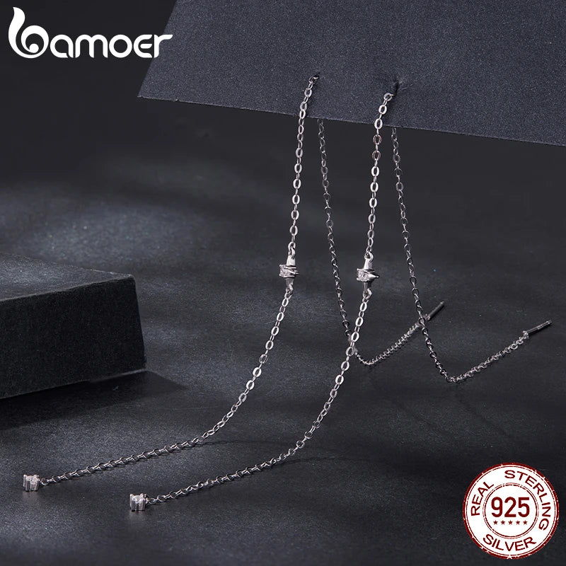 Bamoer Moissanite Long Chain Drop Dangle Earrings, 925 Sterling Silver Star Tassel Threader Double Piercings Convertible Earring