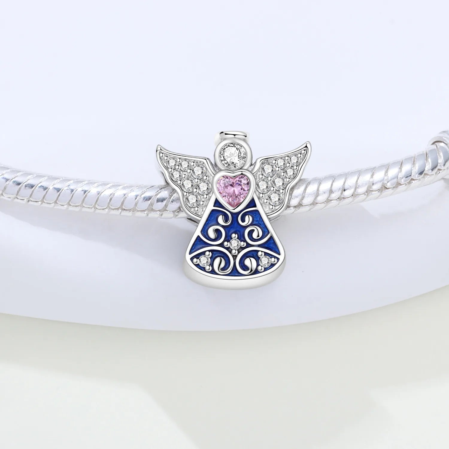 PANPOKI 925 Sterling Silver Double Angel Religious Symbol Beads Original Pendants Bracelet Charm Jewelry Party DIY Trendy Gifts