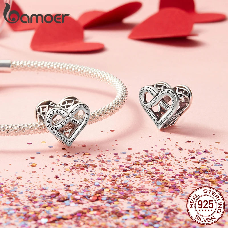 BAMOER Solid 925 Sterling Silver Retro Pattern Heart Charm Bead fit Original Bracelet & Necklaces Jewelry DIY bamoer Heart Charm
