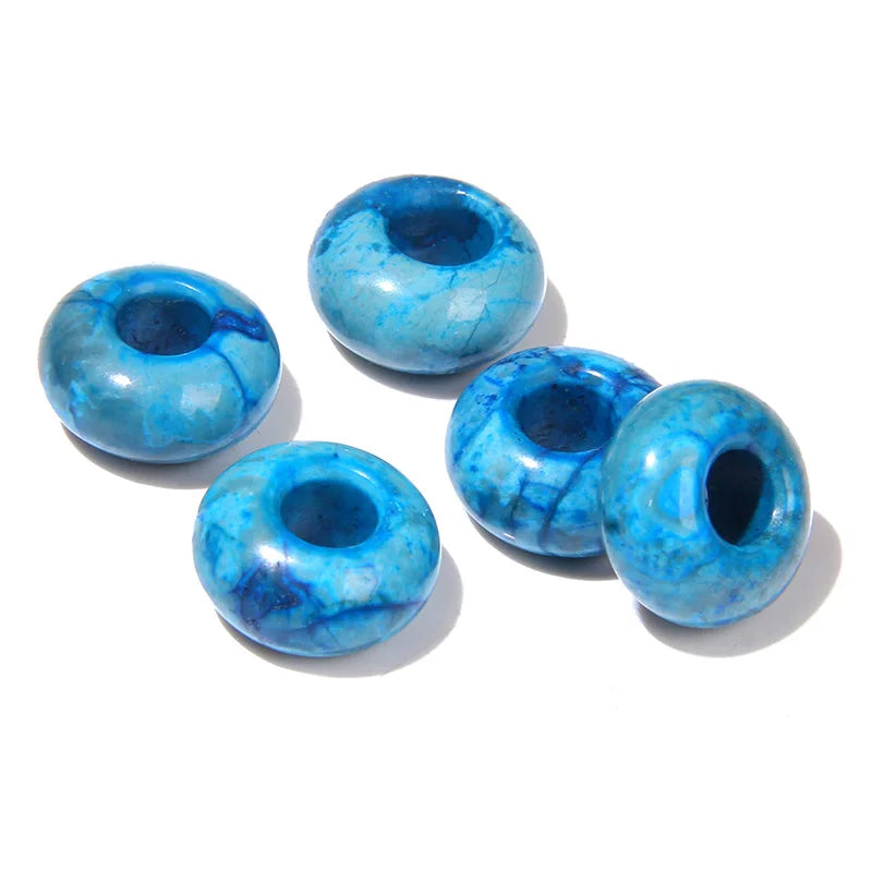 5PCS Natural Big Hole Round Abacus Bead 14mm Opal Tiger Eye Jade Hollow Stone Pendant For Jewelry Making Necklace Earrings DIY