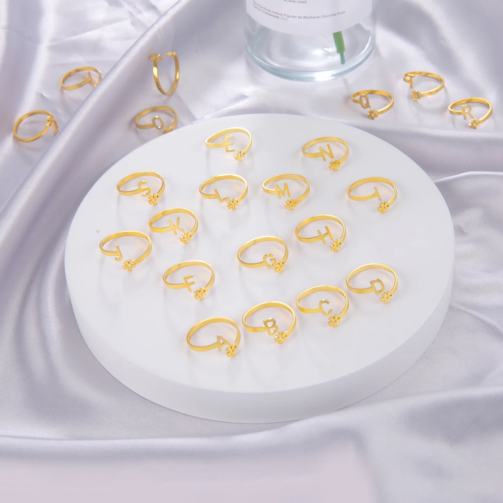 Stainless Steel Flower 26 Alphabet Open Ring for Women A-Z Initial Name Ring 2022 New Fashion Jewelry for Birthday Gift