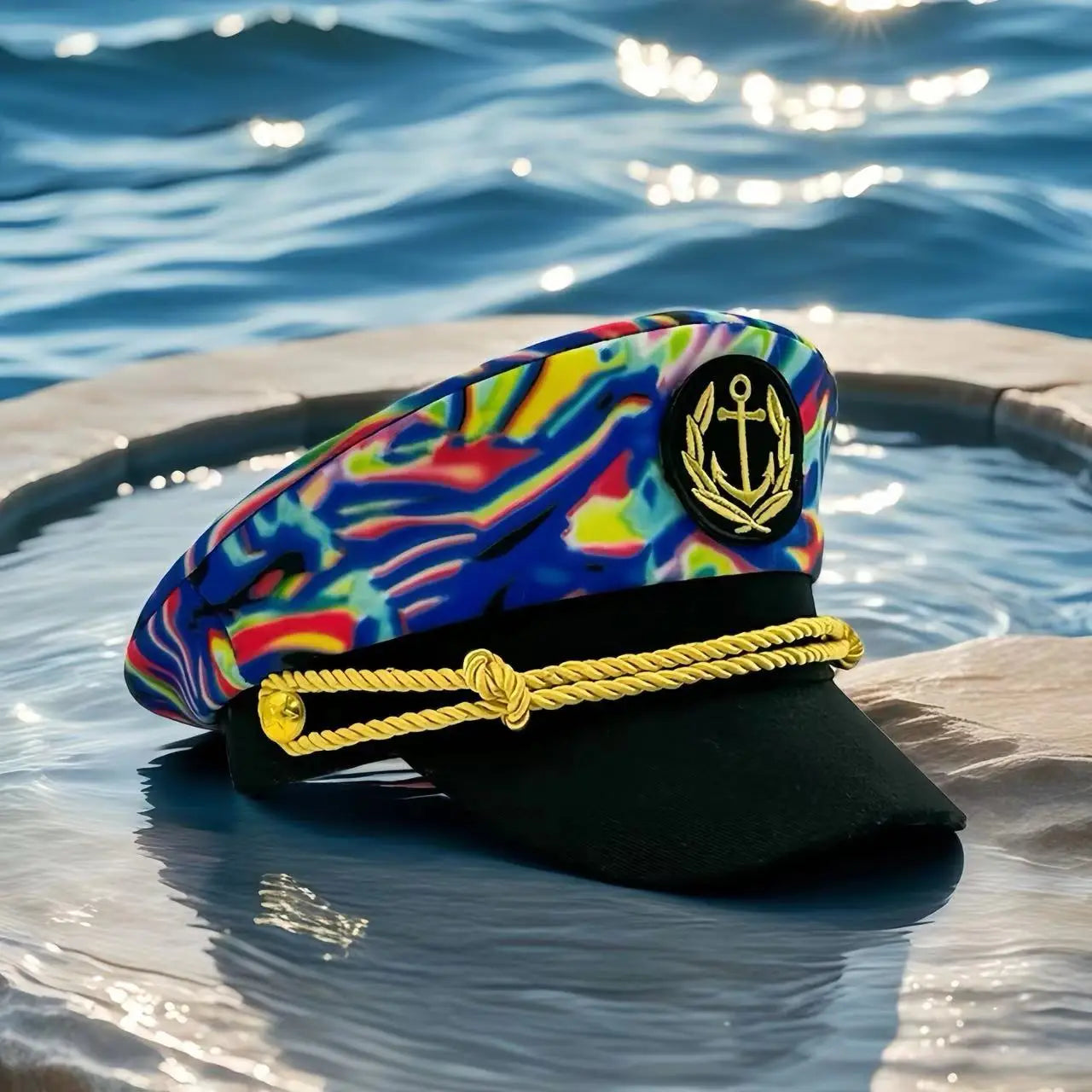 Navy hat with anchor badge, four different colors, Captain letter, fashion, for cruise parties, bachelorette party, cosplay