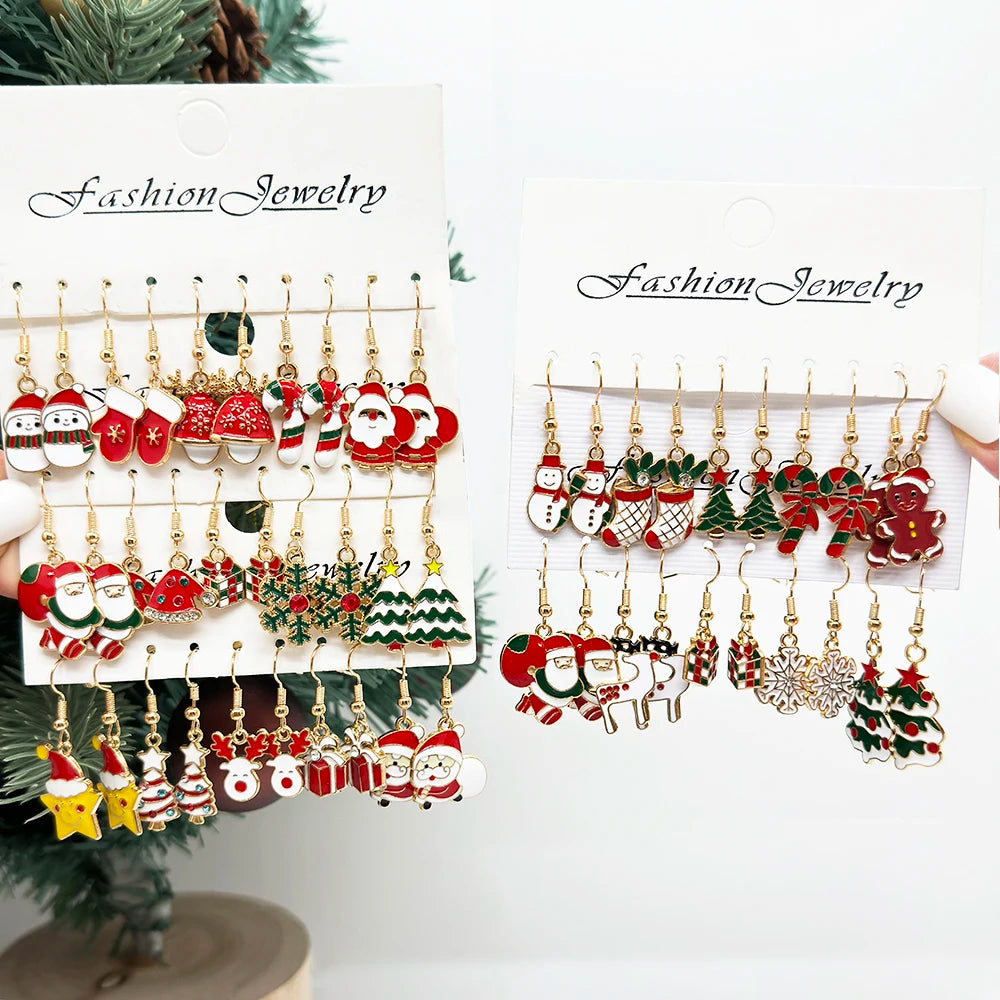 50PCS/10PCS Christmas Theme Earrings Vintage Metal Santa Earrings for Designing Women Fashion Christmas Gifts