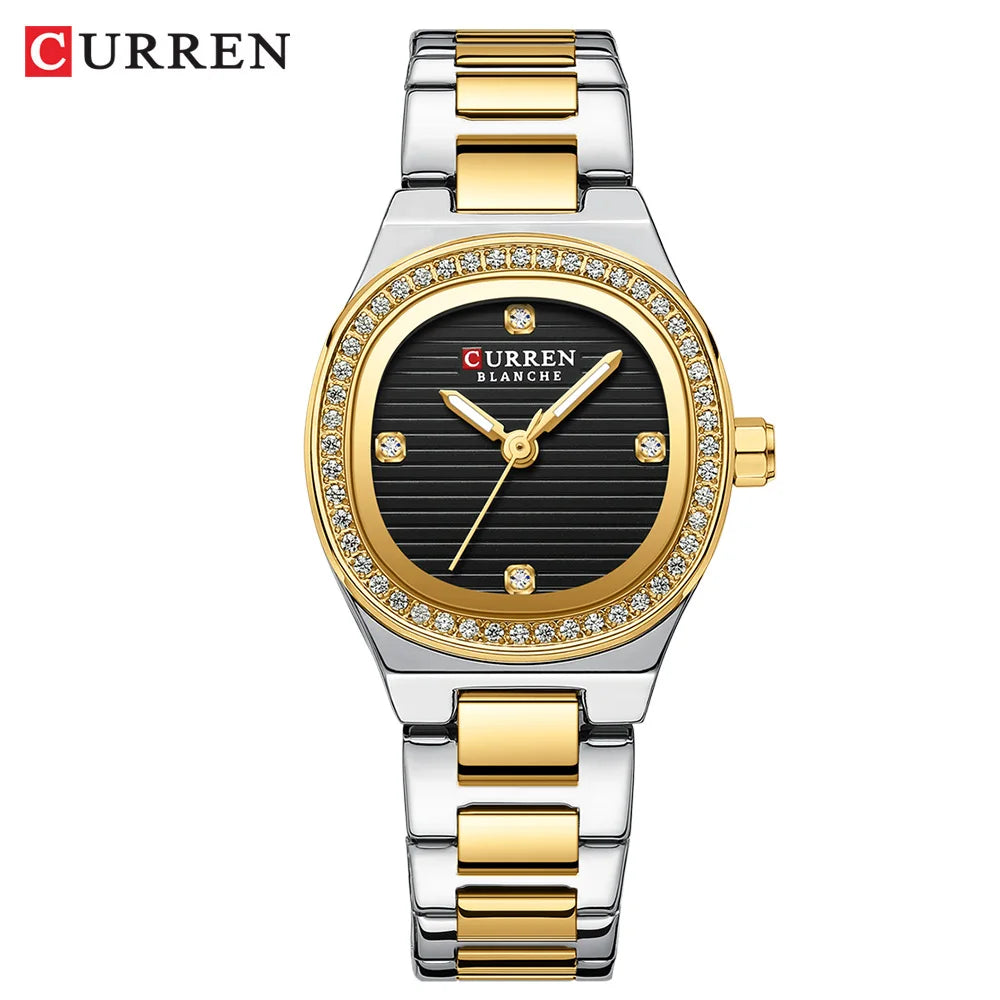 CURREN Luxury Brand Simple Style Quartz Watch for Women NEW Dress Ladies Wristwatches with Rhinestones