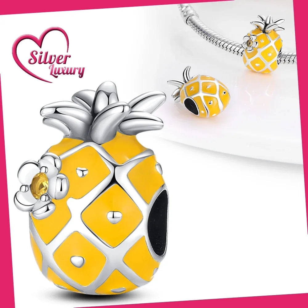 925 Silver Strawberry Pineapple Cherry Avocado Charm Pendant Beads  Fit Charm Original Bracelet for Women Jewelry Making