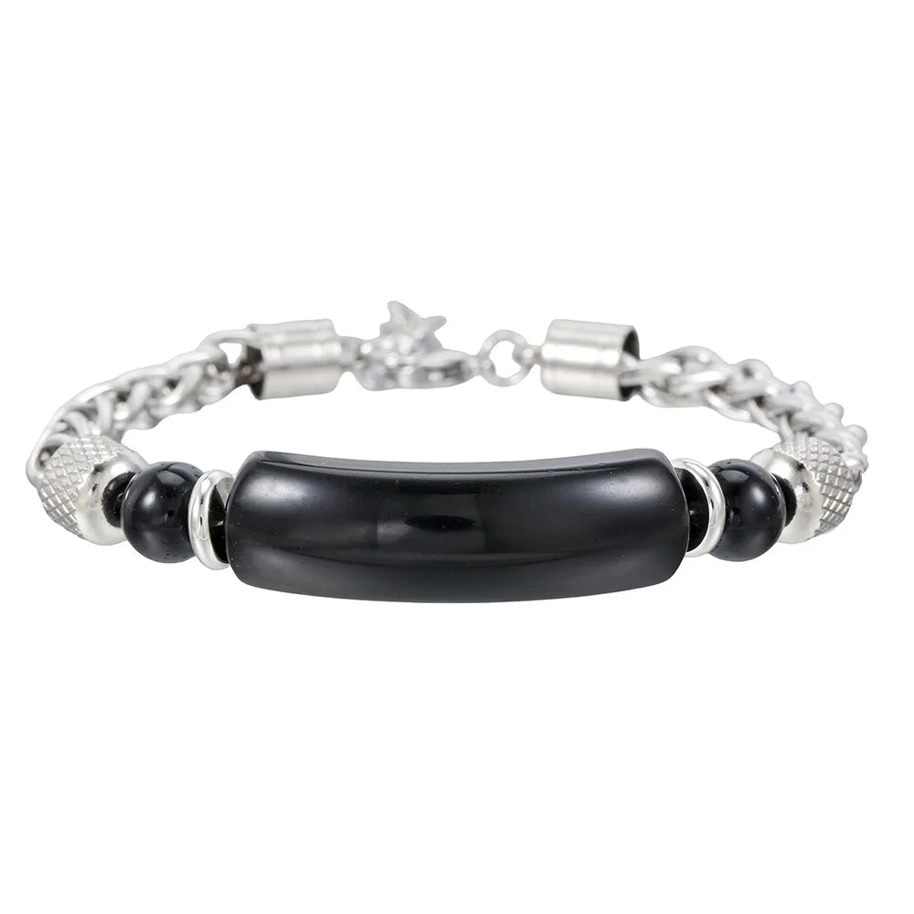 Noter Cuban Chain Bracelet For Men Adjustable Natural Tiger Eyes Map Obsidian Stone Braslet Stainless Steel Hiphop Rock Jewelry