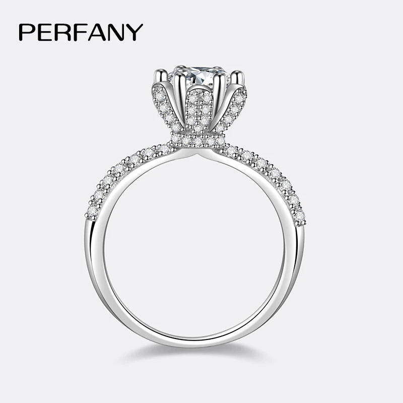 PERMANY 1-5CT Moissanite Ring S925 Pure Silver Six Claw Petal Design Bridal Eternal Ring Women's Wedding Jewelry