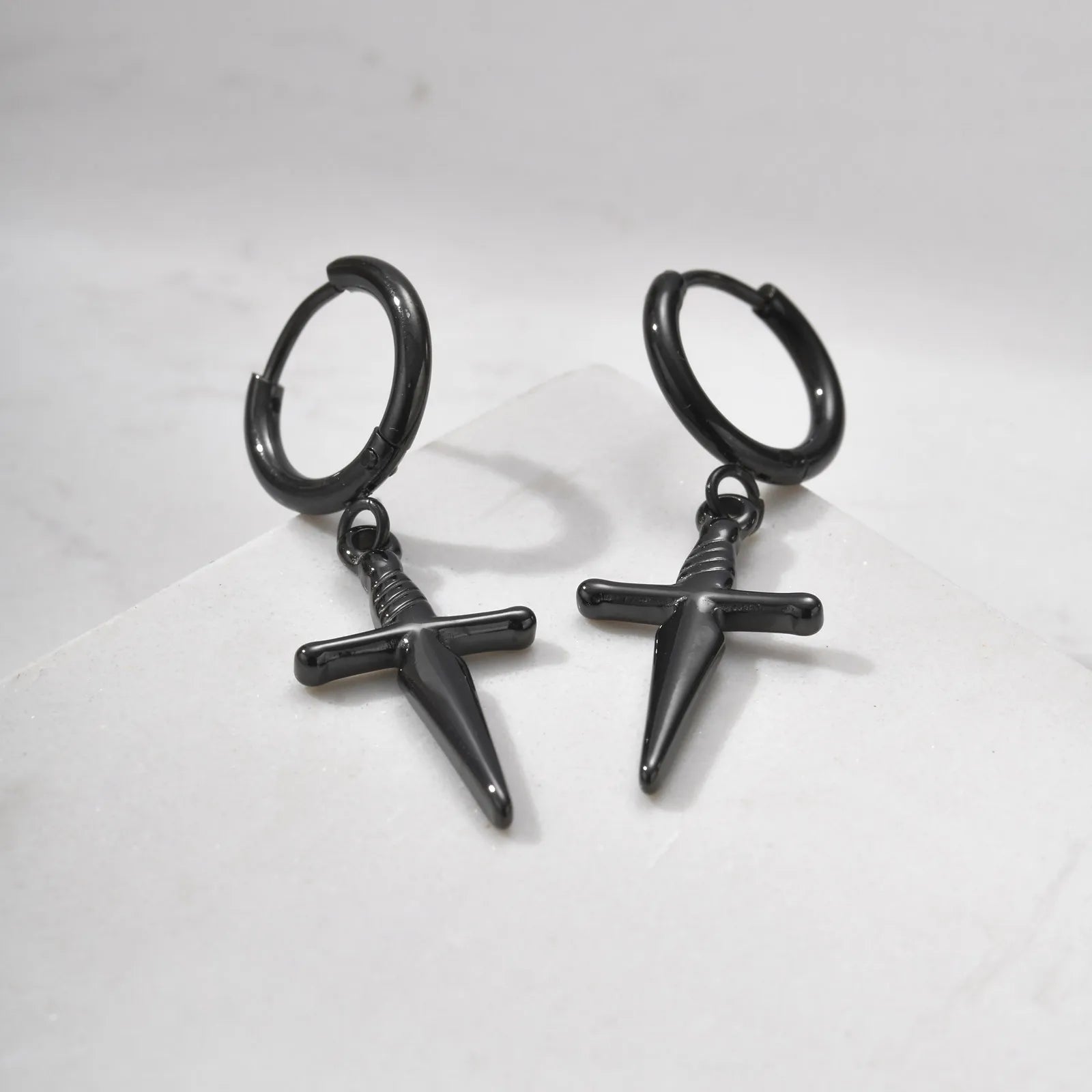 Vnox Gothic Dagger Sword Dangle Drop Earrings for Men Boys, Minimalist Stainless Steel Hoops,Hypoallergenic Fashion  Jewelry