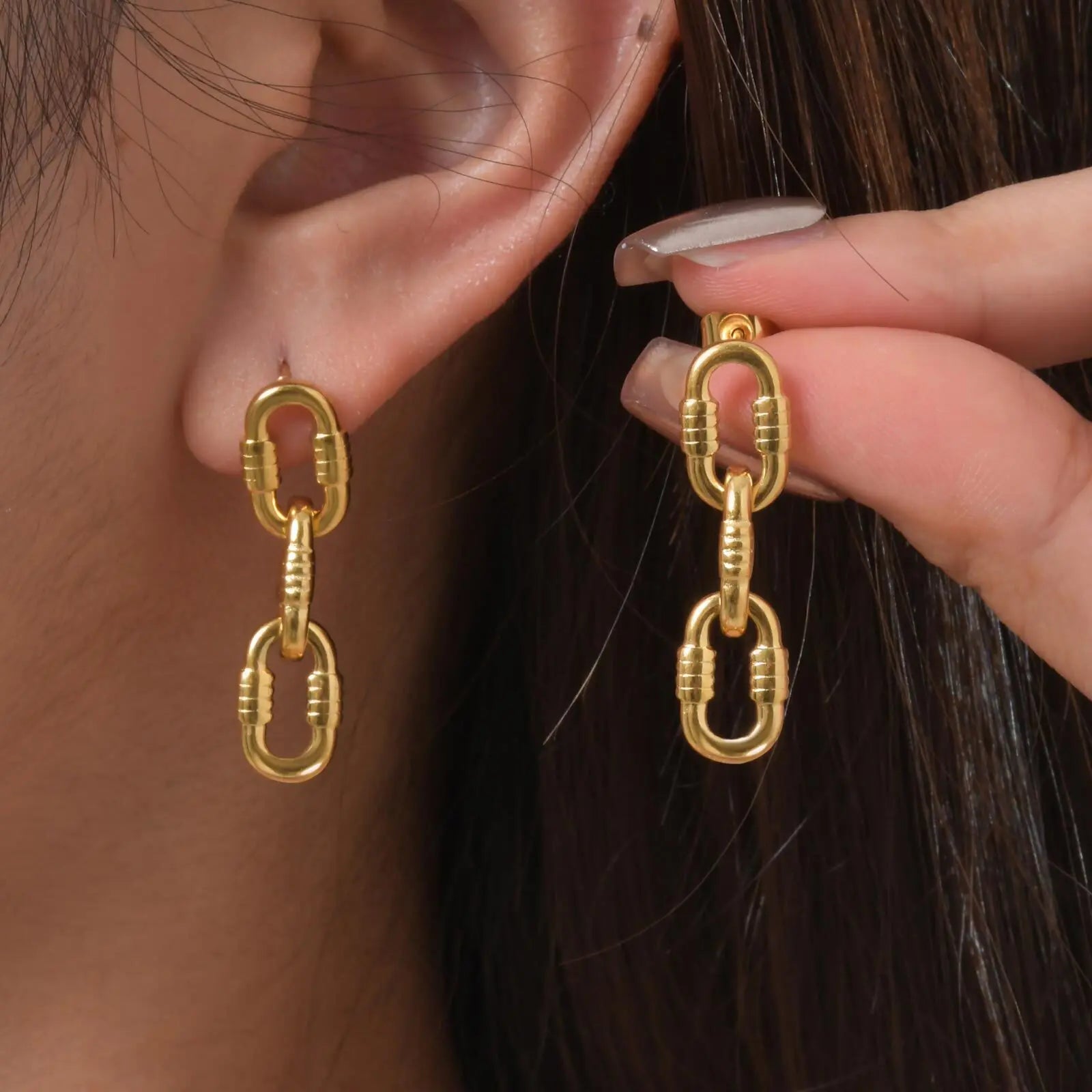 Boucles d'oreilles pendantes à pompon géométriques tendance en forme de U de Vnox, créoles ajourées en acier inoxydable pour femmes, bijoux tendance