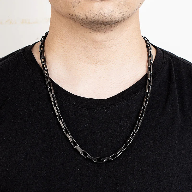 MKENDN Men Vintage Oxidized Black Chain Link Necklace Punk Hip Hop Stainless Steel Motorcycle Chain Necklace Male Jewelry Gift