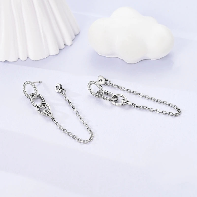 New Classic Earring For Women 925 Silver Sparkling Zircon Serpentine Rectangular Star Cat Double Hoop Earring Engagement Jewelry