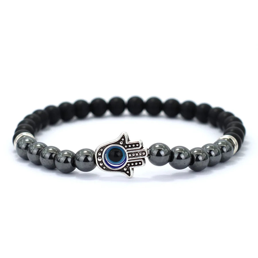 Turkey Evil Eyes Bracelet Men Handmade Fatima Hand Braslet Natural Hematite Stone Healing Braclet Pulseria Homme Lava Brazalete