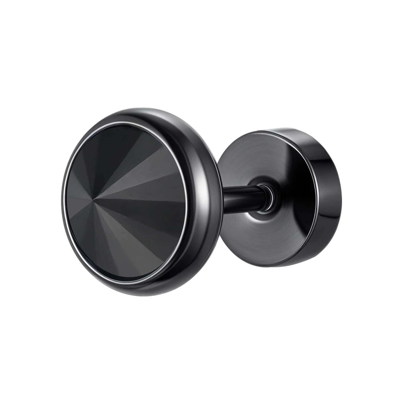 Vnox Multi-faced Cut Zircon Stone Earrings for Men Boys, Screw Back Stud Barbell Shaped Earrings,Black Stainless Steel Jewelry