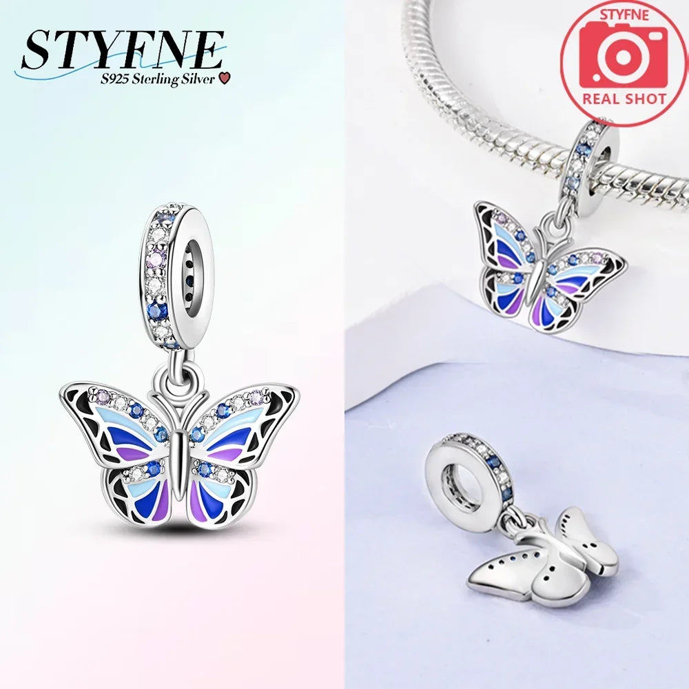 Charms 925 Silver Butterfly Series Zircon Colorful Butterfly Beaded Pendant Fit Original Bracelet DIY Jewelry Making for Women