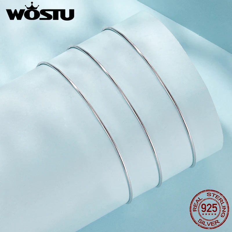 WOSTU 925 Sterling Silver Snake Chain Box Necklace 18k Gold Basic For Women Girls Fit Pendant&Charm Fine Jewelry Thin&Strong