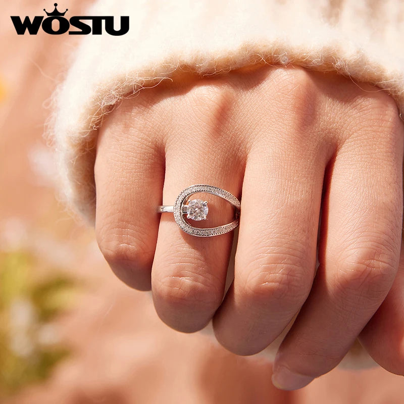 WOSTU Circle Swirl Moissanite Wedding Ring for Women 925 Sterling Silver Diamond Cut Engagement Ring Girl Party Anniversary Gift