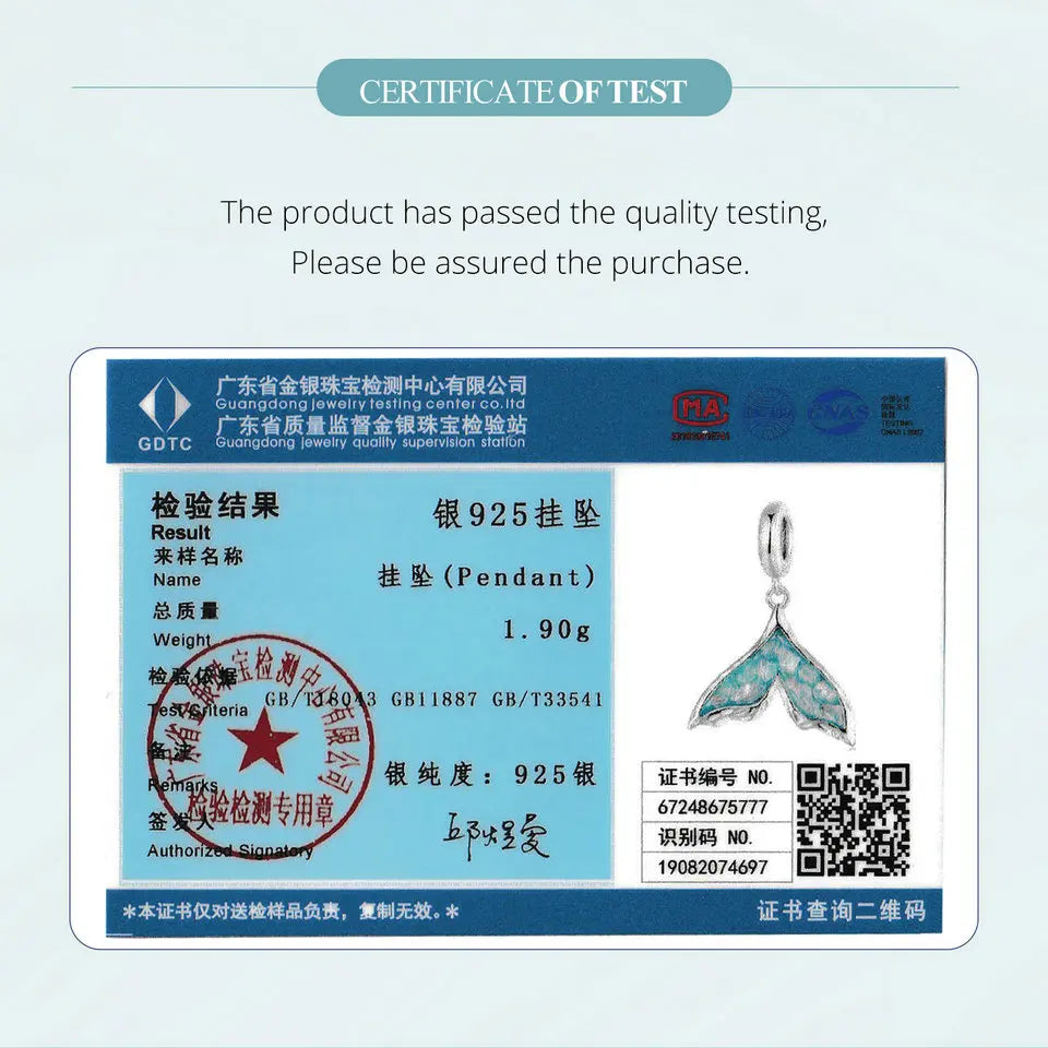 BAMOER Solid 925 Sterling Silver Mermaid Tail Pendant fit Original Bracelet DIY Bamoer Charm for Jewelry Making SCC2911