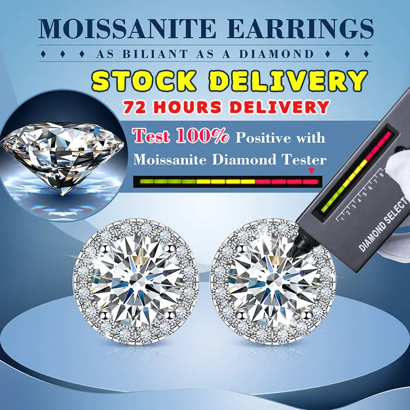 Boucles d'oreilles unisexes classiques rondes en moissanite VVS1 pour femme, bijoux fins de luxe, diamants de laboratoire, argent 925, cadeau idéal pour un mariage