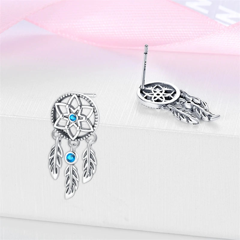 New 925 Silver Plated Shiny Dream Catcher Feather Earrings For Women Exquisite Butterfly Earrings Fashion Birthday Jewelry