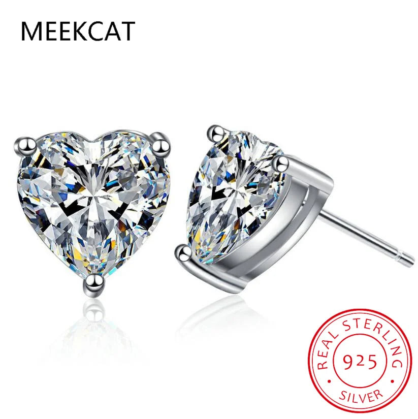 1CT 2CT 4CT Heart Cut Moissanite Stud Earrings for Women Luxury Quality Lab Diamond S925 Sterling Silver Bride Jewelry Brincos