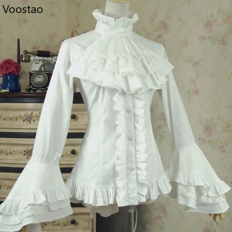 Japanese Gothic Lolita Flare Sleeve Shirts Women Y2k Aesthetic Lace Ruffle Patchwork Blouse Elegant Lady Loose Blusas Mujer Tops