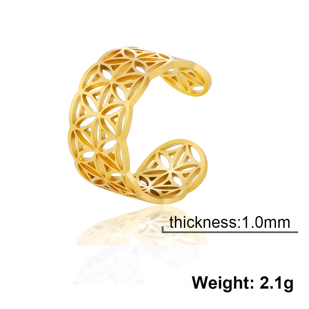 Unift Scared Geometry Flower of Life Ring Adjustable Stainless Steel Ring Men Women Accessories Vintage Filigree Viking Jewelry - Madeinsea©