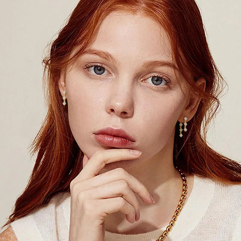 OXTAO 925 Sterling Silver Tassel Chain Earrings 3mm Real Moissanite Drop Earrings Classic Engagement Wedding Jewelry Gift