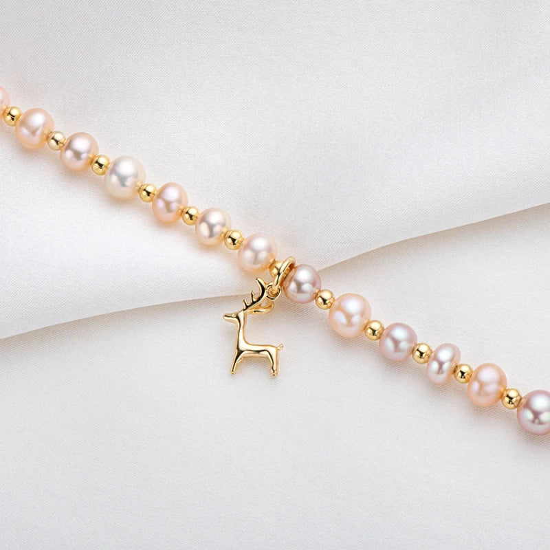 OXTAO Daily Wear 8-9mm Natural Freshwater Pearl Bracelet 925 Silver Adjustable Women'S Elegant Bracelet Jewelry Anniversary Gift