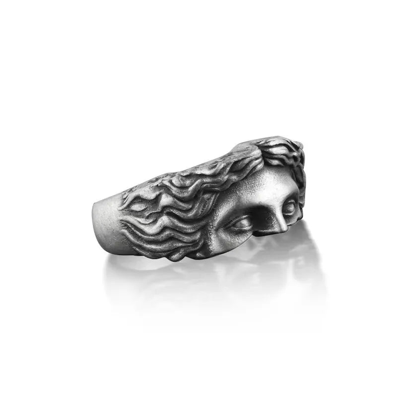 Creative Venus Mask Ring Vintage Thai Silver Relief Opening Adjustable Ring Confession Gift