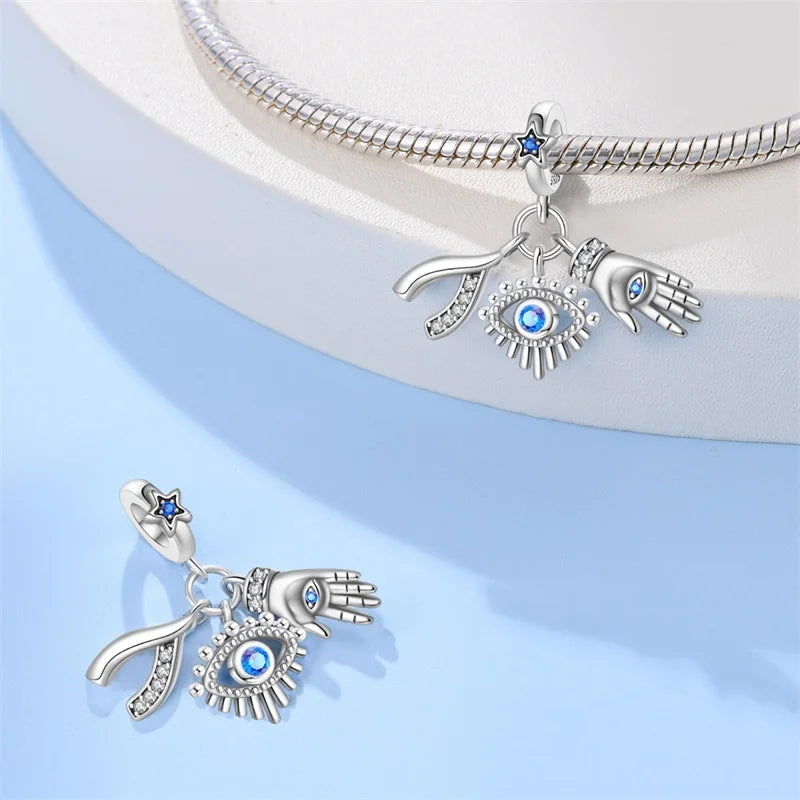 100% 925 Sterling Silver Stars Moon Sun Zircon Eye Cross Charms Beads Fit Original Bracelets DIY Jewelry For Women Protect Gifts