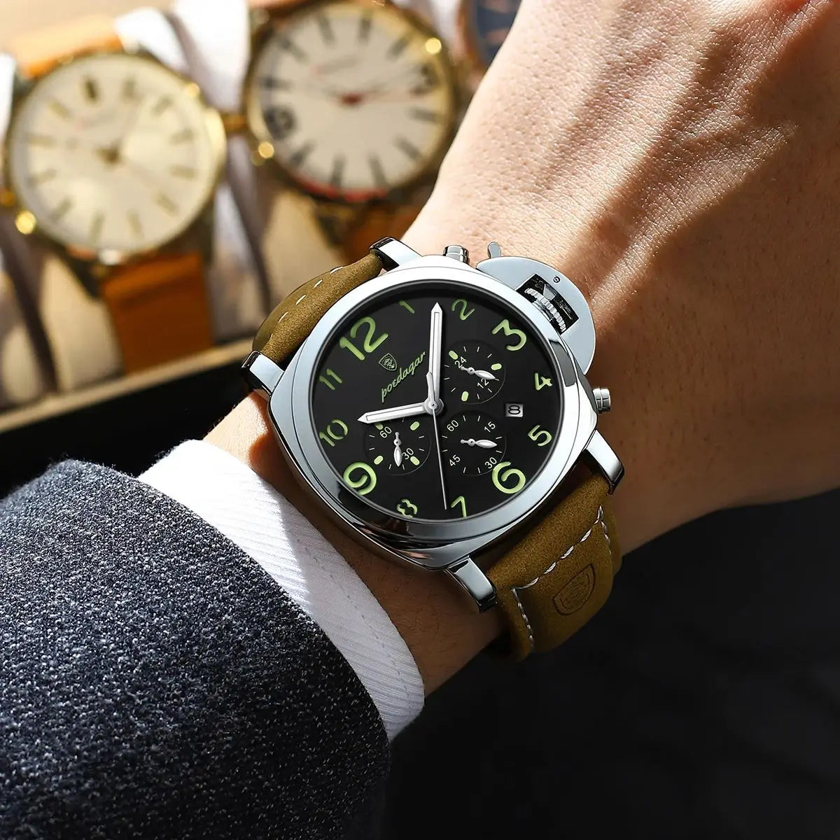 POEDAGAR Luxury Military Watch For Men Waterproof Luminous Leather Man Watch Quartz High Quality Men's Sports Watches Male Reloj - Madeinsea©
