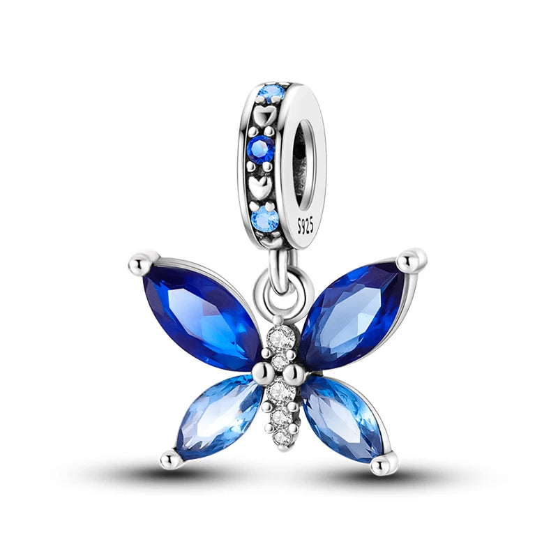 Springtime 925 Silver Gem Butterfly Dragonfly Flowers Charms Pendant Fit Pandach 925 Original Bracelets DIY Little Fresh Jewelry