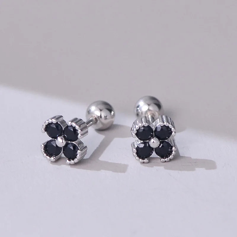 925 Sterling Silver Shiny Colored Zircon Flower Stud Earrings for Women Exquisite Jewelry Bijoux Accessories