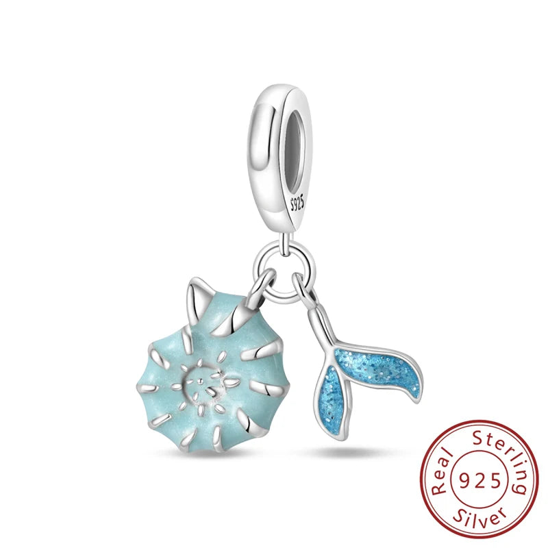 100% 925 Sterling Silver Tortoise Starfish Coconut Luminous Ocean Surfing Charms Beads Fit 925 Original Bracelets DIY Jewelry
