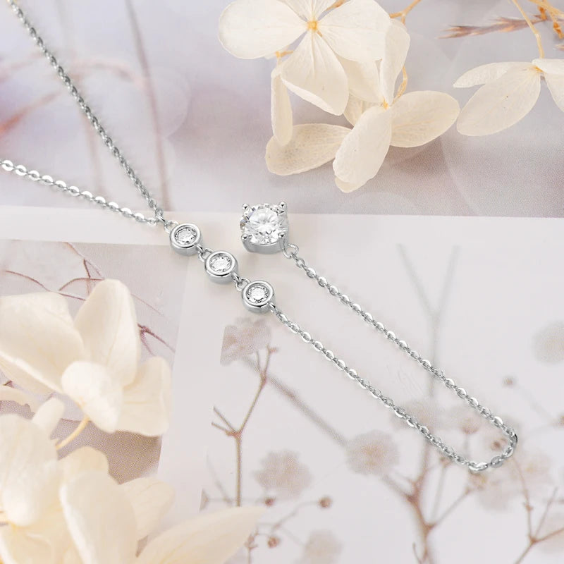 OXTAO Real 925 Sterling Silver Y-Shaped Necklace D VVS1 Moissanite Pendant Necklace for Women Birthday Jewelry Gift Certified