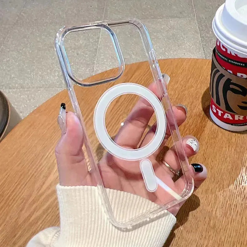 Hard Crystal Original Magnectic Case For iPhone 16 15 14 13 12 11 Pro Max 16E X XS XR SE 7 8Plus Magsafe Wireless Charging Cover