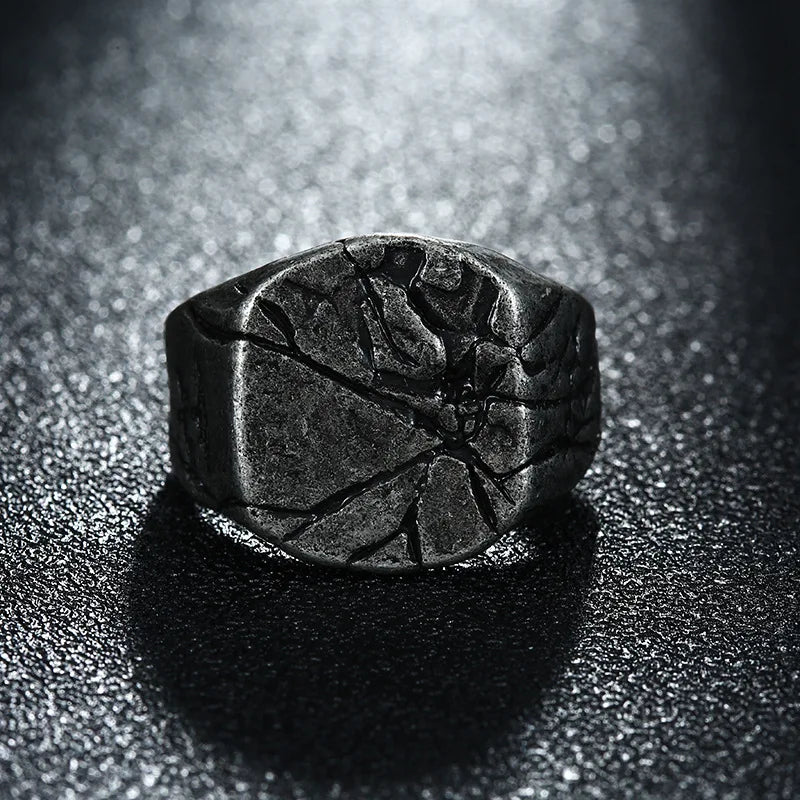 Retro Cracking Rock Large Ring For Men Silver Color Punk Gothic Ring Handmade Jewelry Biker Accessories Domineering Gift For Man - Madeinsea©