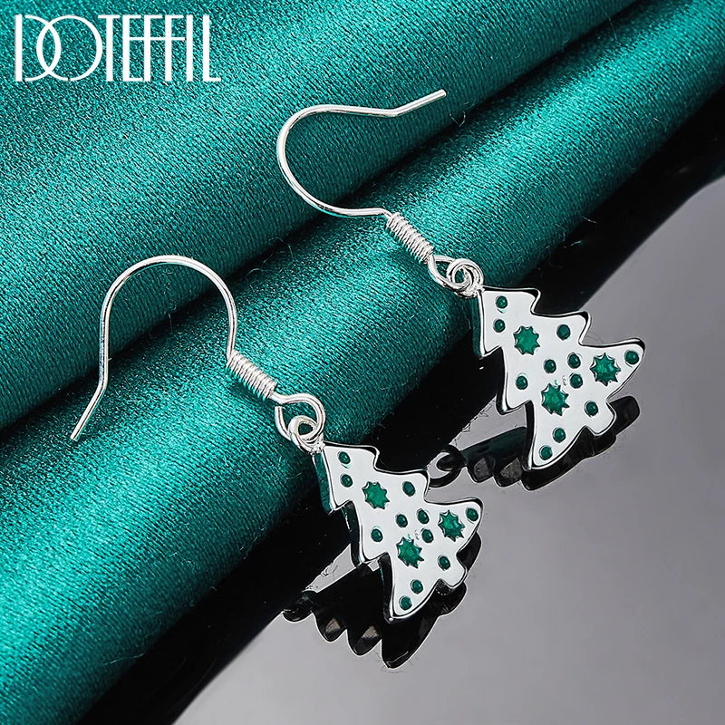 DOTEFFIL 925 Sterling Silver Christmas Tree Drop Earrings Charm Women Jewelry Fashion Wedding Engagement Party Gift