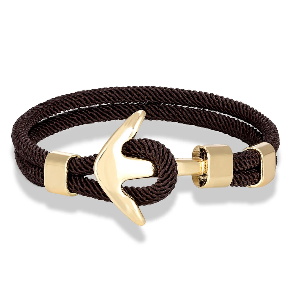 MKENDN Waterproof Anchor Bracelets Men Double Strand Nautical Survival Rope Bracelet For Women Gold Color Navy Sport Buckle