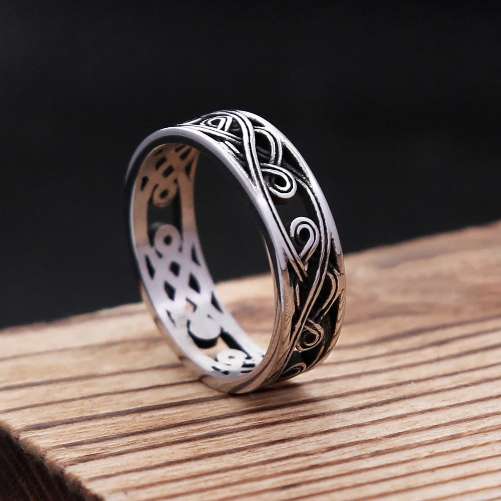 Simple 316L Stainless Steel Hollowed Rings For Men Women Vintage Fashion Tang Glass Pattern Ring Creative Party Couple Jewelry