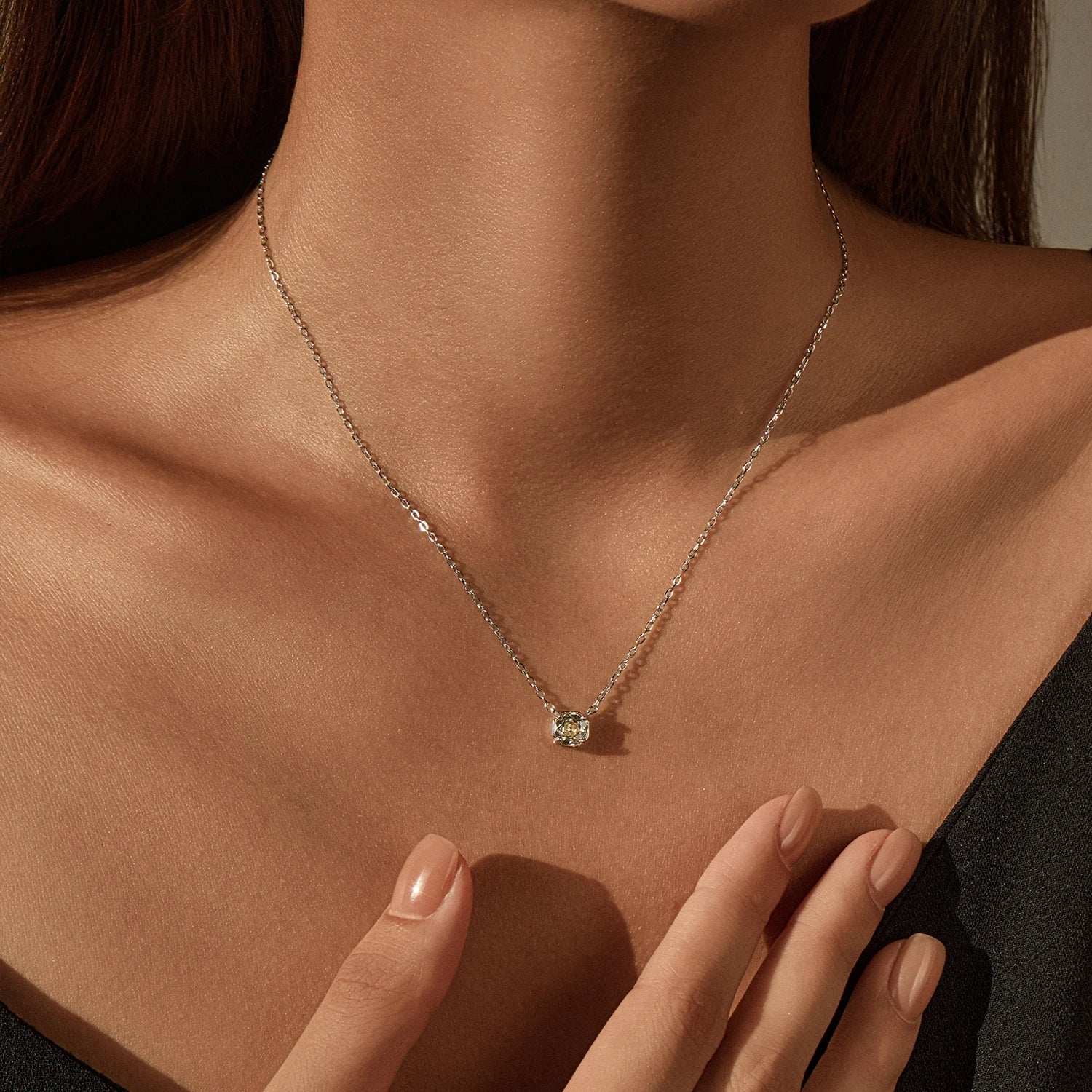 MODIAN 925 Sterling Silver Pendant Necklace Dazzling Light Yellow Rose Cut Zirconia Necklaces For Women Fine Jewelry