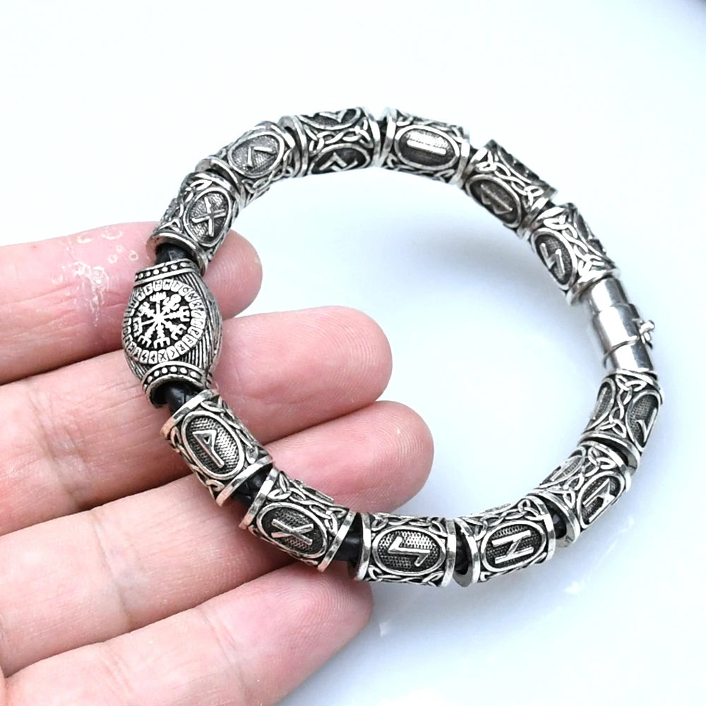 Vikingos Norse Runes Jewelry Trinity Valknut Vegvisir Compass Beads Vikingo Runes Amulet Viking Bracelet Slavic Accessories