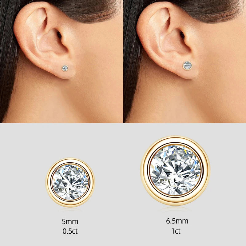 OXTAO 5mm 6.5mm Round Stud Earrings Real 925 Silver Moissanite Bezel Setting Simple Bubble Earrings Fashion Wedding Jewelry Gift