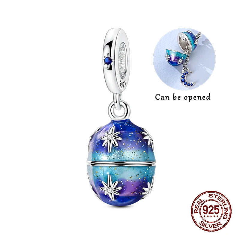 Fit Original 925 Sterling Silver Charms Beads Luminous Easter Egg Pink Baskets Charms for Women Fine DIY Birthday Jewelry Gifts