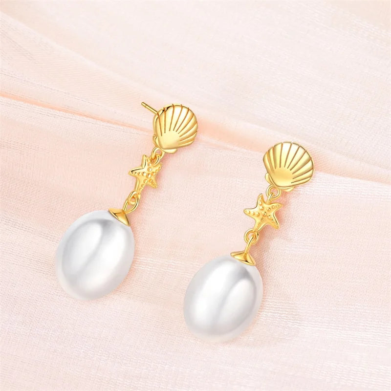 New Pearl Earrings 925 Silver Stars Moons Butterfly Sea Shell Golden Hoop Earrings Ear Stud For Women Engagement Luxury Jewelry