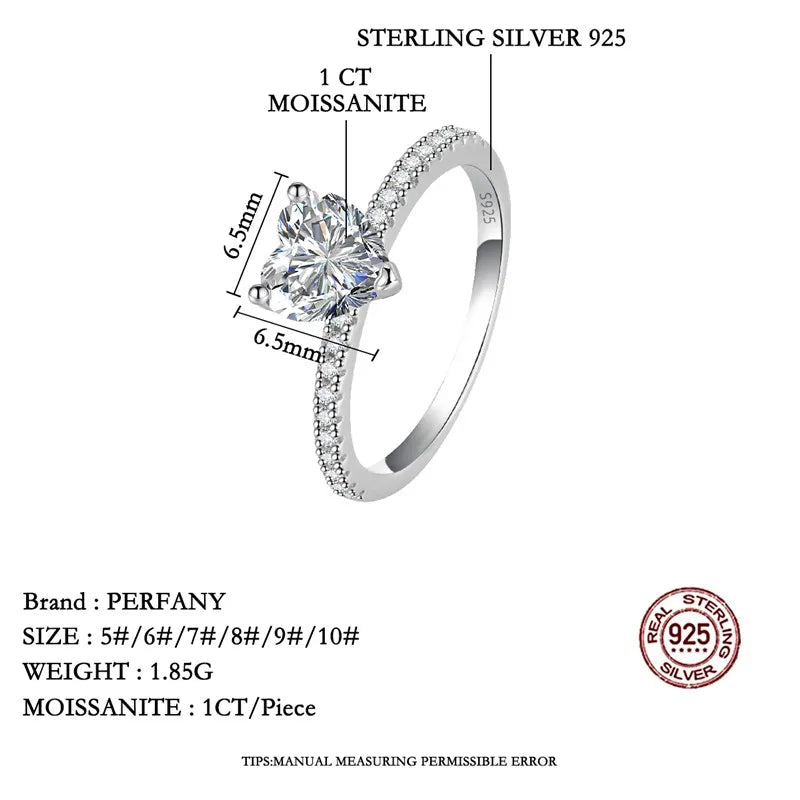PERFANY 1/2CT Heart Cut Moissanite Ring for Women S925 Pure Silver Shiny Laboratory Diamond Engagement Luxury Jewelry - Madeinsea©
