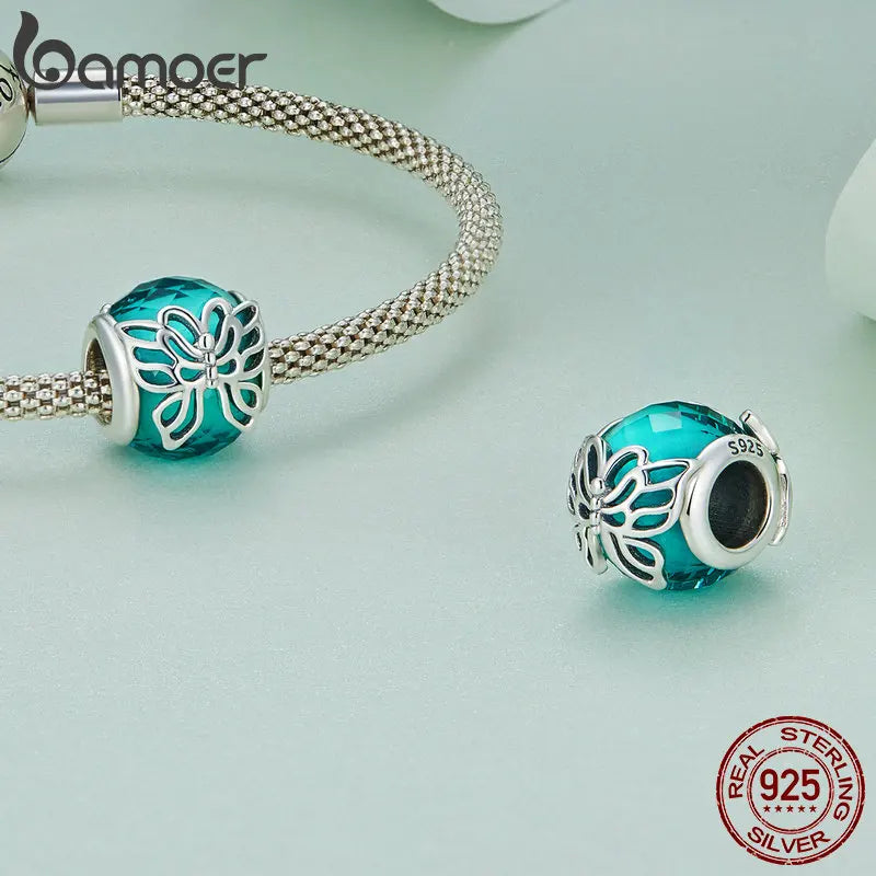 Bamoer 925 Sterling Silver Christma Charms Butterfly Beads CZ Pendant For Women Fit Original DIY Bracelet Necklace Jewelry