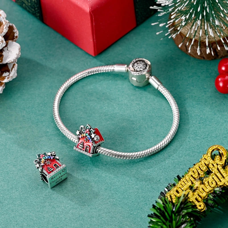 925 Sterling Silver Christmas House Charms Pendants Fit Women Original Bracelet DIY Christmas Gift
